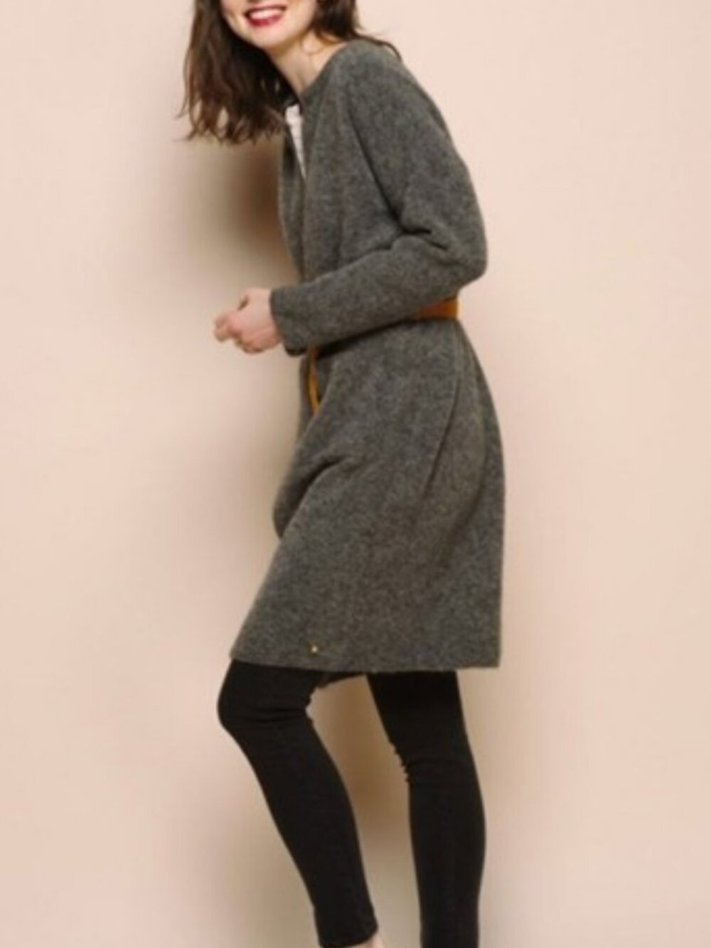 Des Petits Hauts Derna long open front knit cardigan olive green women's size T1